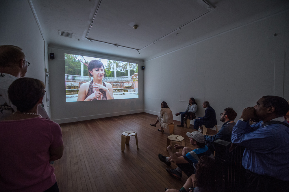 Lost Spaces Art Show at Vizcaya Museum participating artist Magnus Sigurdarson screens his telenovela installation.