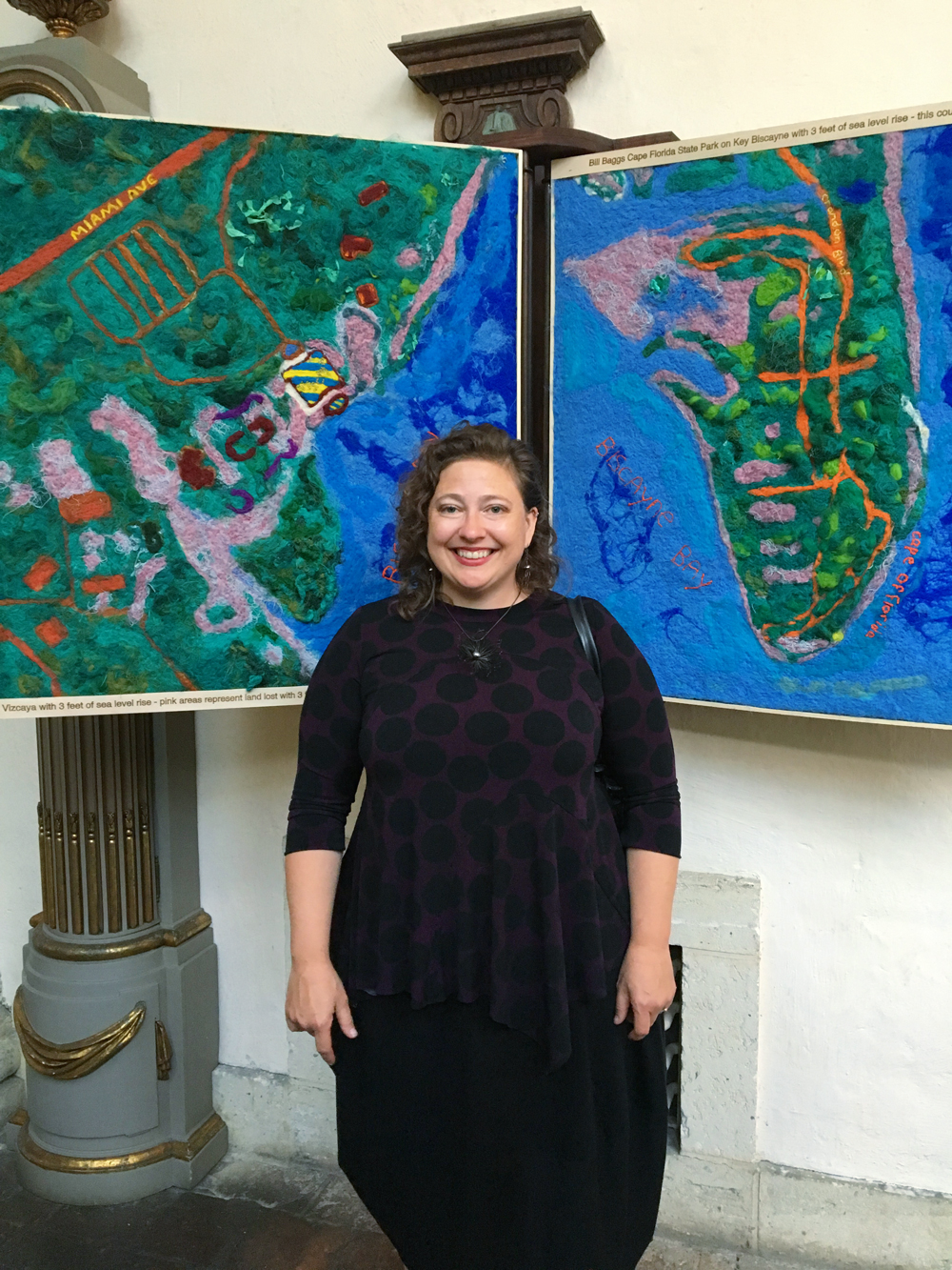 Vizcaya Museum Lost Spaces Art Show. Felt Map art pieces showing the sea level rise by Lucinda Linderman.