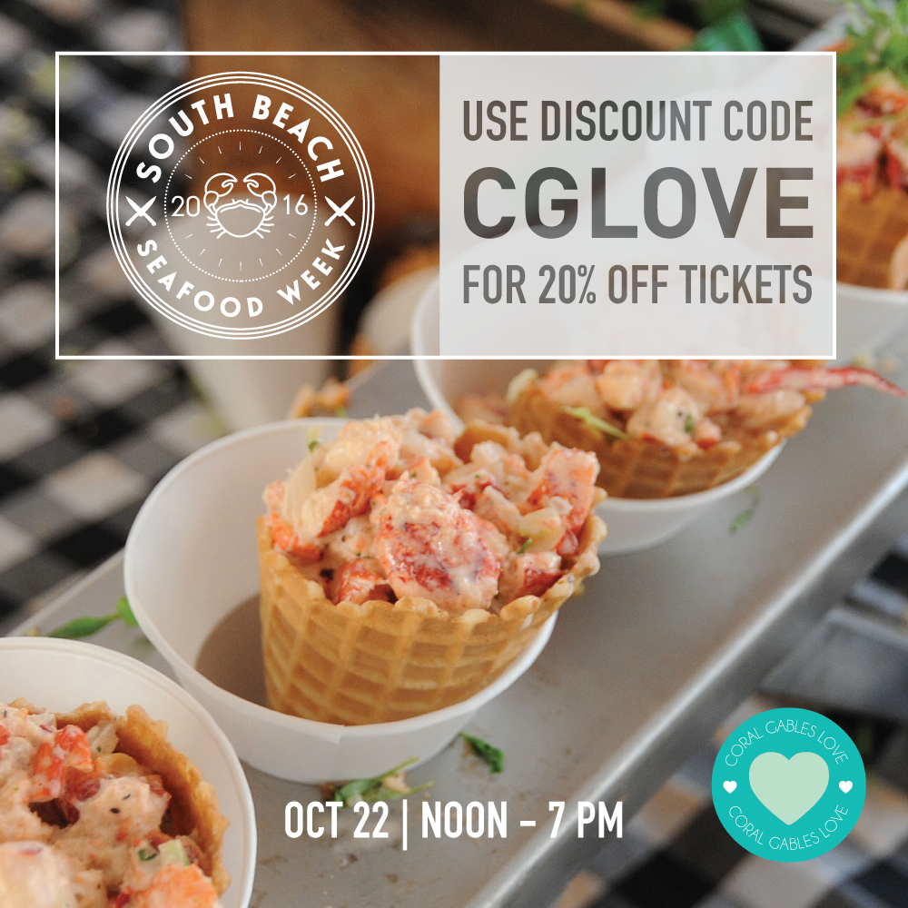The South Beach Seafood Festival always take place on Miami beach in October. Use promo code CGLOVE for 20% off your ticket price.