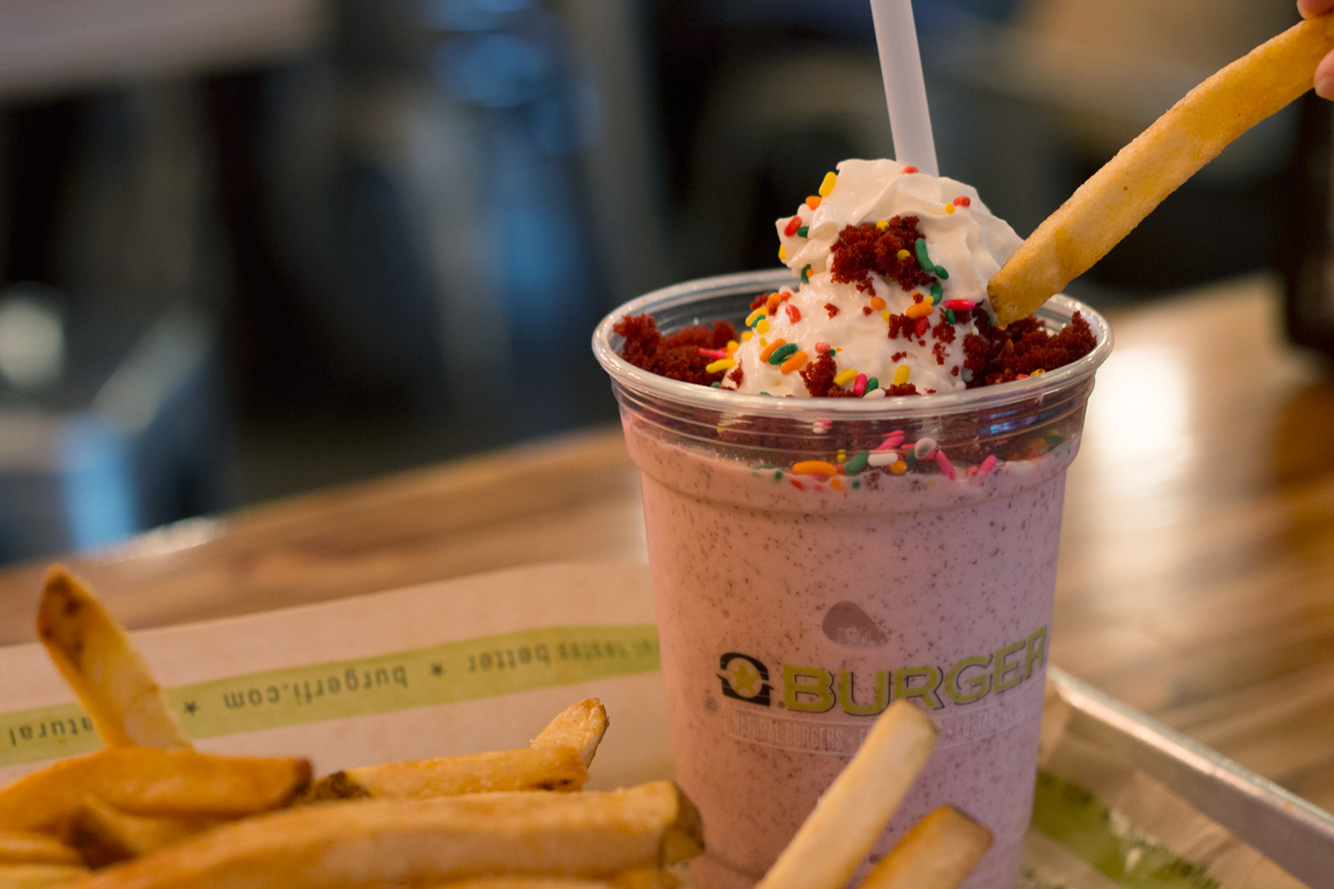 Burger Fi Coral Gables Red Velvet Milkshake and French Fries