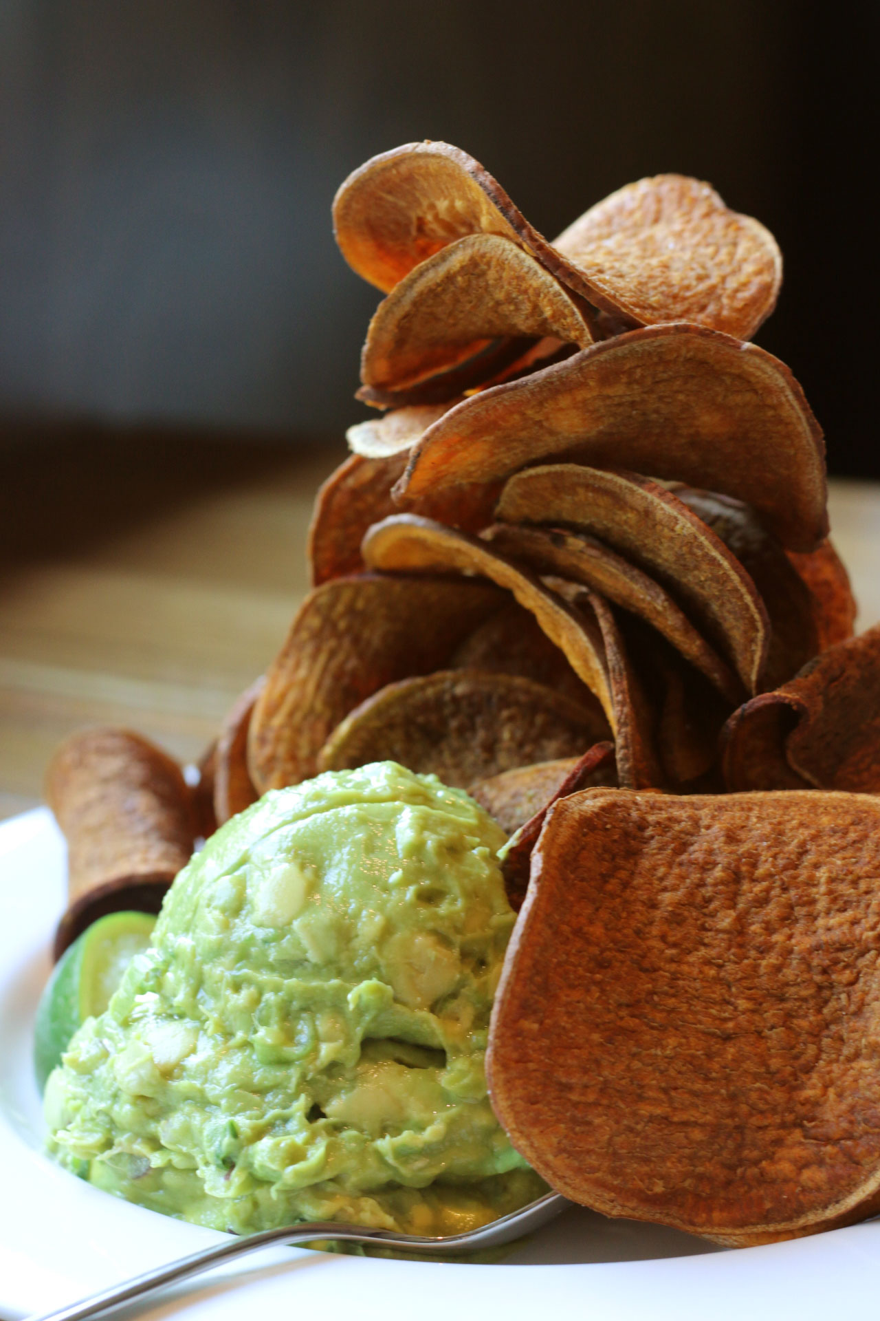 Doc B's Coral Gables guacamole with sweat potato chips