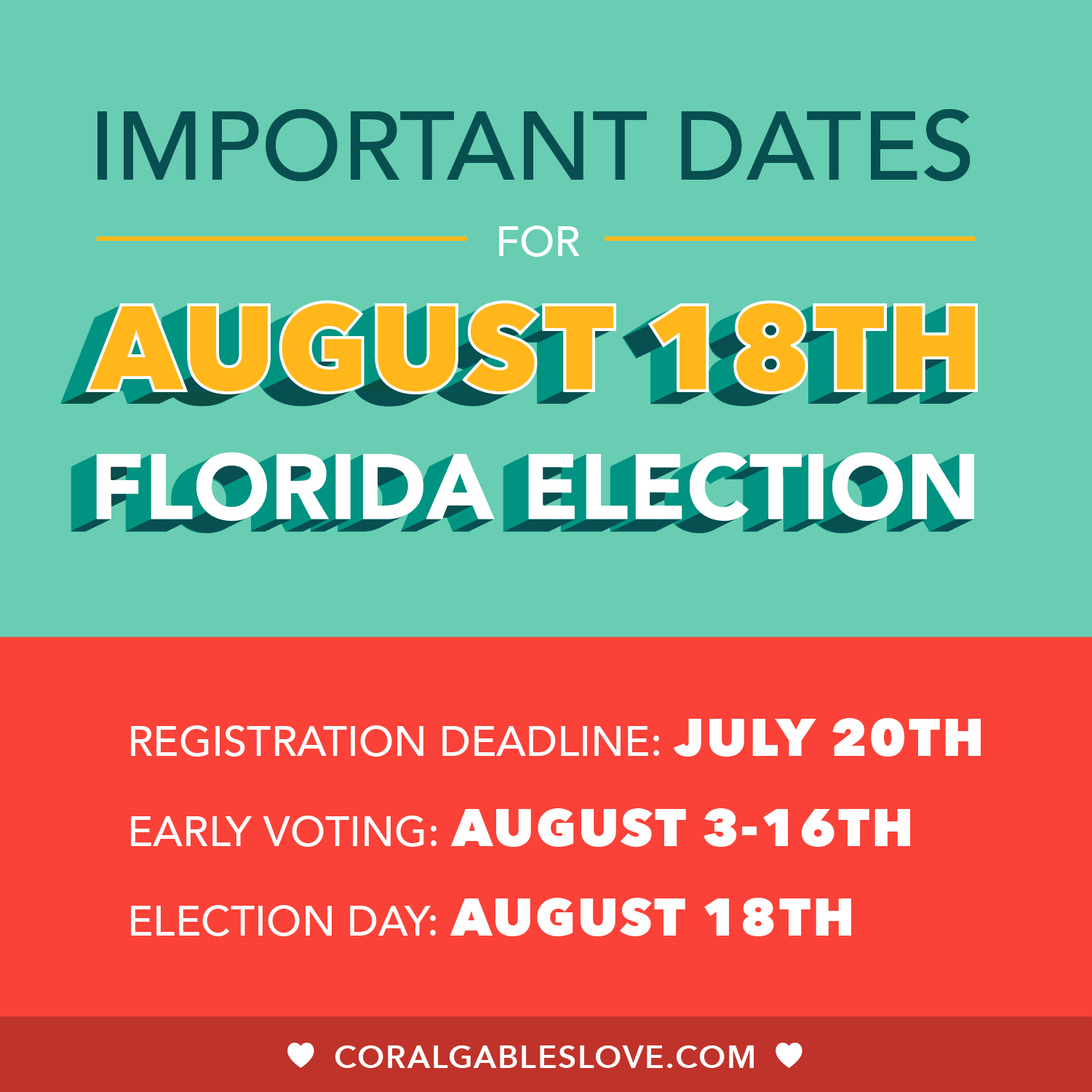 Important Date For Miami, Miami-Dade, Florida Primary Election August 2020