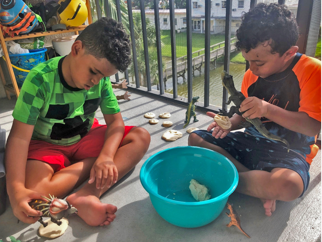 Kids Activities at Home, making dinosaur fossils