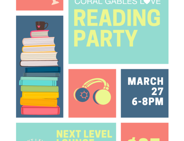 Coral Gables Love Reading Party. Wednesday March 27, 2024 from 6-8pm in Coral GAbles Fogo de Chao